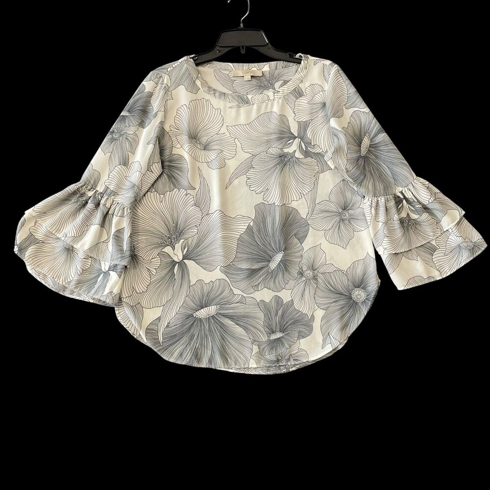 LOFT Floral Flowy Bell Flare Top Long boot boat neck SZ/S